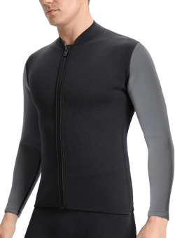 Women Wetsuit Top Swim Jacket Mens Youth Wet Suit Shirt 2mm Neoprene Thermal Swimsuit Front Zip Long Sleeve Cold Water Keep Warm Snorkeling Diving Surfing 2mm Grey Men X-Large