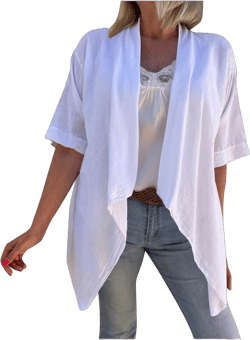 Binmer Summer Linen Cardigans for Womens Half Sleeve Lightweight Summer Kimono Cardigan Loose Drapes Beach Cover Up 2024 White Large
