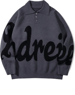 Spring New Collegiate Style Casual Polo Collar Knit Sweater Unisex