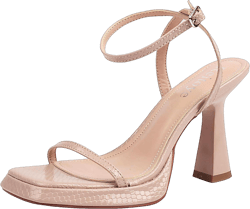 Reitoye Strappy Heels for Women Platform High Chunky Heels Square Open Toe Heeled Sandals Ankle Strap Block Heels 9.5 Nude Snakeskin