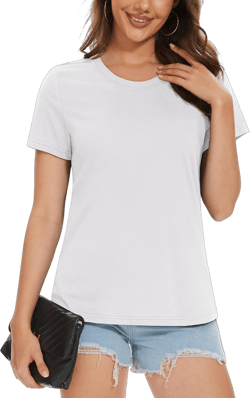 MAGCOMSEN Women's T-Shirts Cotton Short-Sleeve Shirts Crew-Neck Tees Classic-Fit Breathable Casual Summer Tops XX-Large White