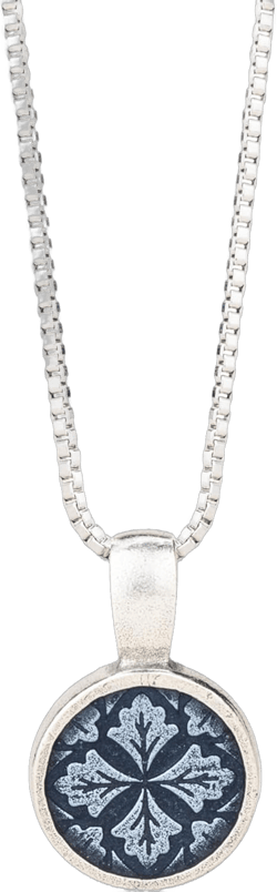 DANFORTH – Pewter Sapphire Blue Leaf Medallion Necklace – Handcrafted Folk Art Inspired Pewter Charm With 18 In Sterling Silver Box Chain, Nickel-Free – Handmade Jewelry For Women – Made In USA