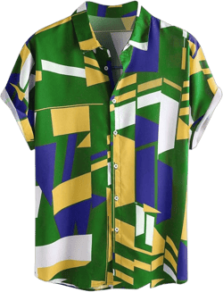 Shirt for Men, F_Gotal Men's T-Shirts Short Sleeve Contrast Color Geometric Print Turn Down Collar Casual Blouse Tops 3X-Large Green