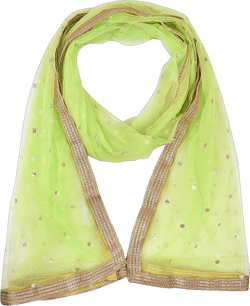 themilestocks TMS Woman's Embellished Net Dupatta Scarf Shawl Wrap Soft Indian Bridal Wedding 87 Inches X 44 Inches || 220 cm X 112cm Yellow Green
