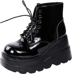 Ctreela Gothic Platform Booties for Women Black PU Leather Chunky Block Heel Boots Combat Ankle Boot Punk Motorcycle Wedges 6.5 Black