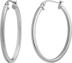 Hoops & Loops 925 Sterling Silver 2mm Oval Square-Tube Hoop Earrings for Women, 20mm 25mm 30mm, Silver, Black, Yellow & Rose Gold Silver-25mm