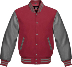 Men's Varsity Baseball Letterman Bomber Jacket Premium Wool & Genuine Gray Leather Sleeves X-Large Maroon