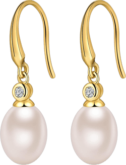 Jiamiaoi Pearl Earrings for Women 925 Sterling Silver Hook Earrings Dangle Drop Pearl Earrings Silver Drop Earrings for Women, Come with Gift Box D3-teardrop-gold hook