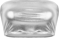 Agoky Womens Shiny Metallic Leather Strapless Tube Tops Rave Dance Party Clubwear Bandeau Bra Crop Top