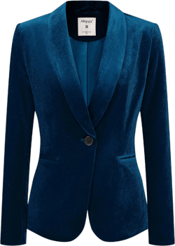 INSPIRE CHIC Women's Christmas Office Solid Shawl Collar Jetted Pockets One Button Velvet Blazer Deep Blue 3X-Large
