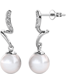Cate & Chloe Ophelia 18k White Gold Plated Silver Dangle Pearl Earrings with Swarovski Crystals, Drop Earrings for Women, Jewelry Gift for Her