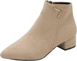 Suede Ankle Boots for Women,Round Toe Low Heel Short Boots Vintage Buckle Slip On Ladies Booties Casual Winter Shoes 8 Beige