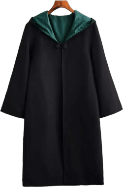 YAQIZENG College Robe Wizard Magician Cloak Witch World Hooded Cape Adult Men Women School Uniform Cosplay Outfit Black Cloak in Green Lining XXL