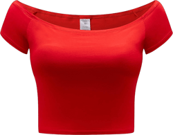 OThread & Co. Women's Off Shoulder Short Sleeve Crop Top Comfy Basic Stretch Layer Shirt Medium Red