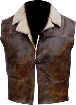 Mens No Name Clint Eastwood Western Cowboy Fur Shearling Brown Geniune Leather Vest, X-Large
