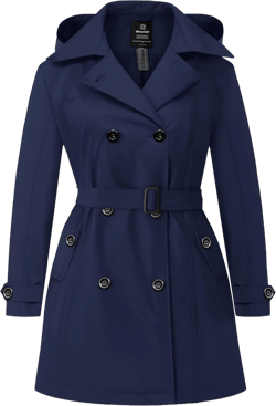 wantdo Women's Plus Size Trench Coat Double-Breasted Waterproof Lapel Overcoat Stylish Pea Coat with Detachable Hood 5X Navy