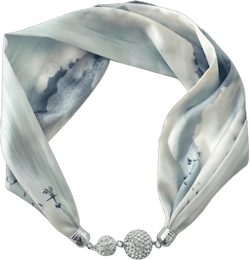 Women Silk Scarf Necklace Magnetic Buckle With Rhinestone Small Neckerchief Clavicle Chain Headdress Pendant Scarf Light Blue