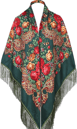 Russian Style Muffler Scarf Women's Traditional Scarf Wrap Tassel Shawl Fringes Neck Head Shawl Retro Scarf 06 Green
