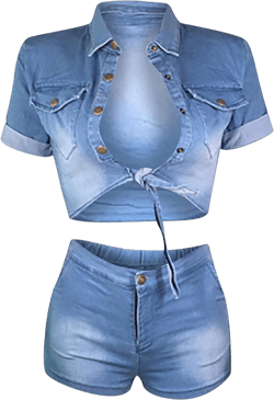 Denim Outfits for Women's 2 Piece Set Summer Party Hot Short Sets Crop Jacket Top and Shorts Sexy Casual Jeans Suit Large Blue
