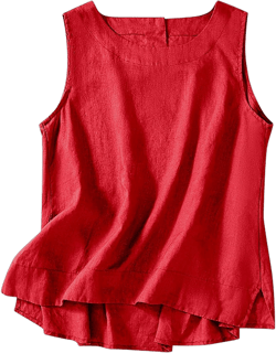 Women's Cotton Linen Shirts Loose Crewneck Tank Tops Plain Color T Shirts 2024 Summer Casual Sleeveless, Large X-Large Red
