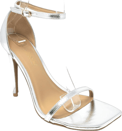 Anne Michelle Women's Neo-01 Square Toe Single Toe & Ankle Strap Stiletto Heels 9 Silver Pu