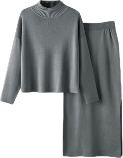 Women's 2 Piece Sweater Set Long Sleeve Turtleneck Tops Bodycon Skirt Casual Fall Winter Pullover Sweater Dresses Suit