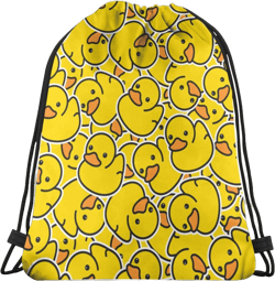 Unique Rubber Duck Drawstring Bags a Bunch of Yellow Rubber Ducks Cartoon Animal Overlay String Bags for Women Men Cute Animal Print Sport Gym Sack Casual Backpack for Yoga Travel Duck Rubber One Size