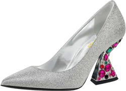 FSJ Women Gorgeous Crystal Gemstone Heel Pumps Pointed Toe Slip On Chunky Block Heels with Rhinestones for Bridal Party Wedding Dress Shoes Size 4-16 US 9 Silver Glitter