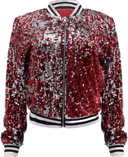 Women's Sequin Sparkly Jacket Fitted Shiny Long Sleeve Zipper Blazer Bomber Jackets Casual Party Outwear Red