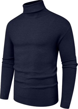Sailwind Men's Ribbed Knitted Wool Casual Pullover Turtleneck Sweater Medium Navy Blue