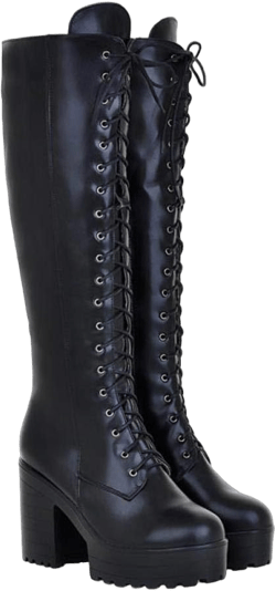 CYBLING Womens Motorcycle Lace Up Combat Boots Chunky Heel Platform Knee High Riding Boots 11 Black