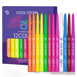 COOL STORY Neon Eyeliner Pencils Set Waterproof Smudge-proof 12 Color Women Makeup Gel Delineador UV Rave Face Body Painting Rainbow Pen Glow in the Dark 12 Pcs UV