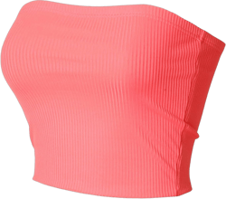 MixMatchy Women's Casual Basic Strapless Crop Tube Top Ribbed Knit Bandeau Top Summer Skinny Shirt Large Neon Pink