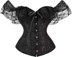 SHYMMUO Women Corset Top with Lace Sleeve Lace Up Sexy Bustier Lingerie Waist Trainer Costume Tops Medium Black