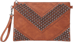 Oversized Clutch Bag Purse Women PU Leather Crossbody Shoulder Bags Studded Wristlet Handbag Rivet Envelope Clutches Brown