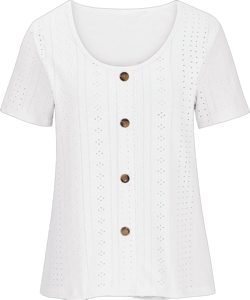 Womens Summer Eyelet Shirts Short Sleeve Button Decor Solid Work Blouse Round Neck Casual Tee Lightweight Trendy Top 4X-Large White