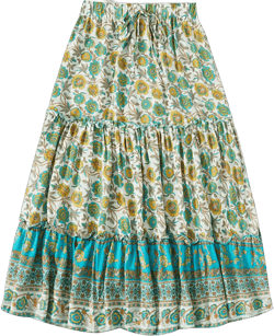 Milumia Women's 2024 Boho Floral High Waist A Line Midi Skirt Ruffle Long Skirt Small Teal Blue Floral