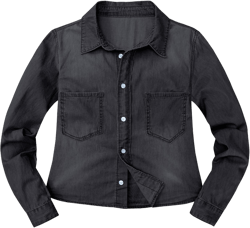 luvamia 2023 Denim Shirt Women Cropped Button Down Shirts Jean Blouse Lightweight Shacket Cowgirl Outfit Y2K