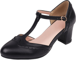 Elbslutt Women's T Strap Mary Janes Wingtip Pumps Mid Chunky Block Heels Rockabilly Retro Vintage Shoes Heeled Sandals 7 Black