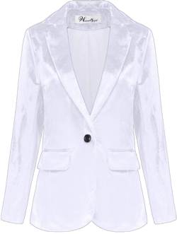 Wemaliyzd Womens Velvet Jacket Slim Fit 1 Button Blazer Office Lady Small White