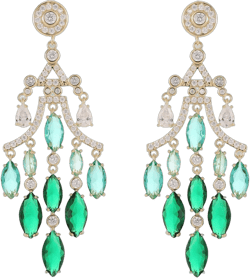 18K Gold Crystal Long Tassel Chandelier Earrings for Women, Cubic Zircon Green Crystal Drop Dangle Earrings, Vintage Style Drop Dangle Statement Earrings