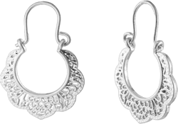 Bohemian Boho Filigree Hoop Earrings for Women – Intricate & Delicate Cutout Design Details – Tribal Floral Gypsy Lightweight Geometric Metallic Statement Earrings Mini Floral - Silver