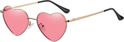 LASPOR Polarized Heart Sunglasses For Women Love Heart Shaped Sunglasses Metal Frame UV400 Protection Gold Frame/Pink Lens