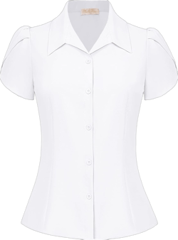 Belle Poque Summer Short Sleeve Button Down Blouse for Women V Neck Vintage Business Casual Shirts Tops Small White