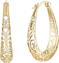 925 Sterling Silver Filigree Hoop Earrings, 18 K Gold Plated Small Oval Hoop Earrings for Women, Hollow-Out Textured Flower Teardrop Earrings, Hypoallergenic U Shape Earrings