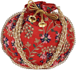 Indian Handmade Flower Embroidered Multi Color Silk Potli Bag Clutch Purse Pouch Drawstring Bag For Women's Wedding Gift Red 2