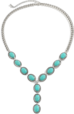 Rrdaily Vintage Faux Turquoise Pendant Necklace For Women Western Boho Necklace Western Cowgirl Necklace Long Turquoise Necklaces Chunky Silver Chain Necklace Green