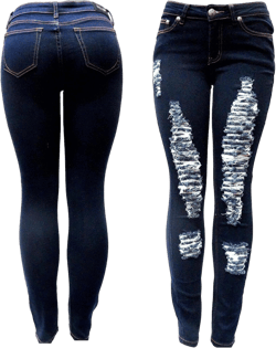 Juniors Womens Blue Denim Distressed Skinny Jeans Cotton Stretch Ripped Pants 11 Diamante Q133