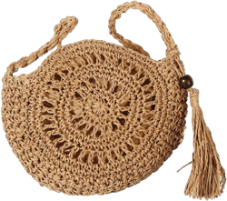 Verdusa Women's Boho Fringe Cut Out Straw Shoulder Bag Woven Crossbody Bag One Size Brown