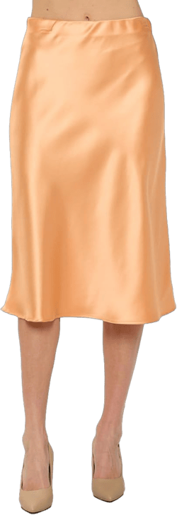 Women Solid High Waist Silky Casual Elastic Satin Midi Skirt -Made in USA (Available in Plus Size) Melon Medium